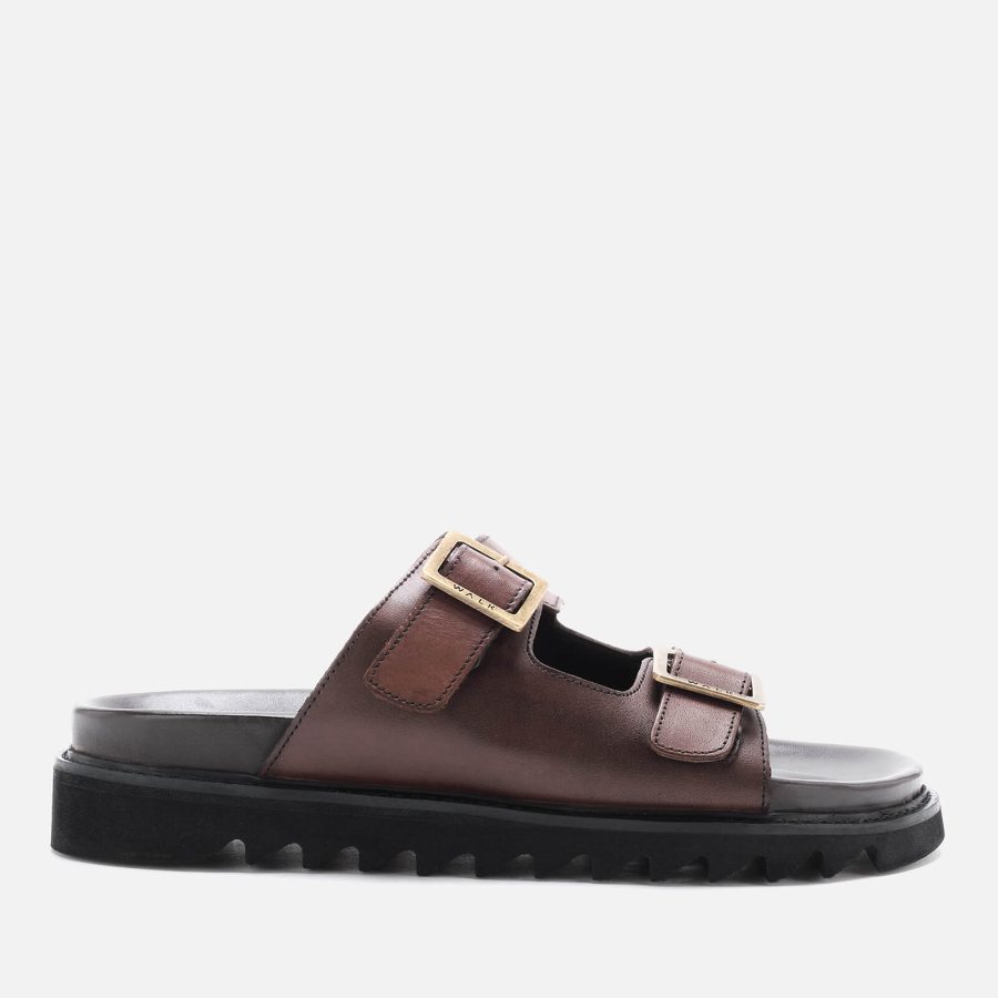 Walk London Men's Jaws Leather Double Strap Sandals - Brown - UK 9