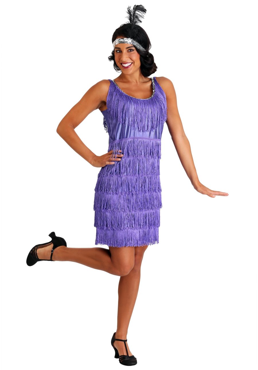 Women's Plus Size Purple Fringe Flapper Costume