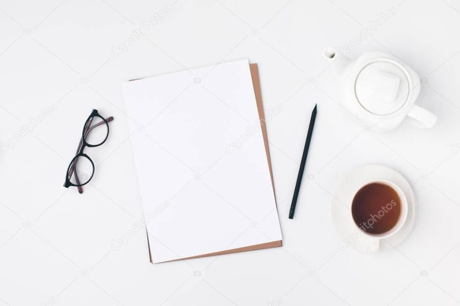 blank paper with cup of tea