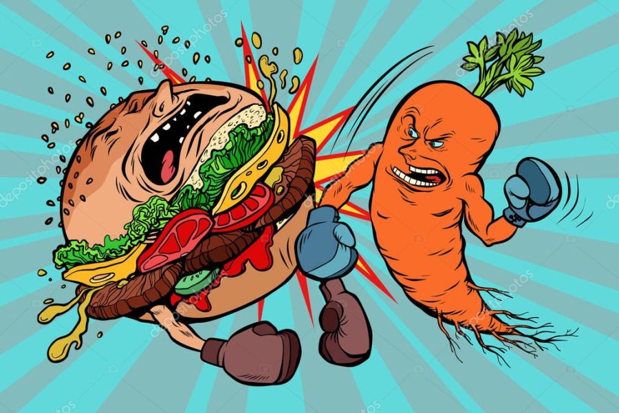 carrots beats a Burger, vegetarianism vs fast food