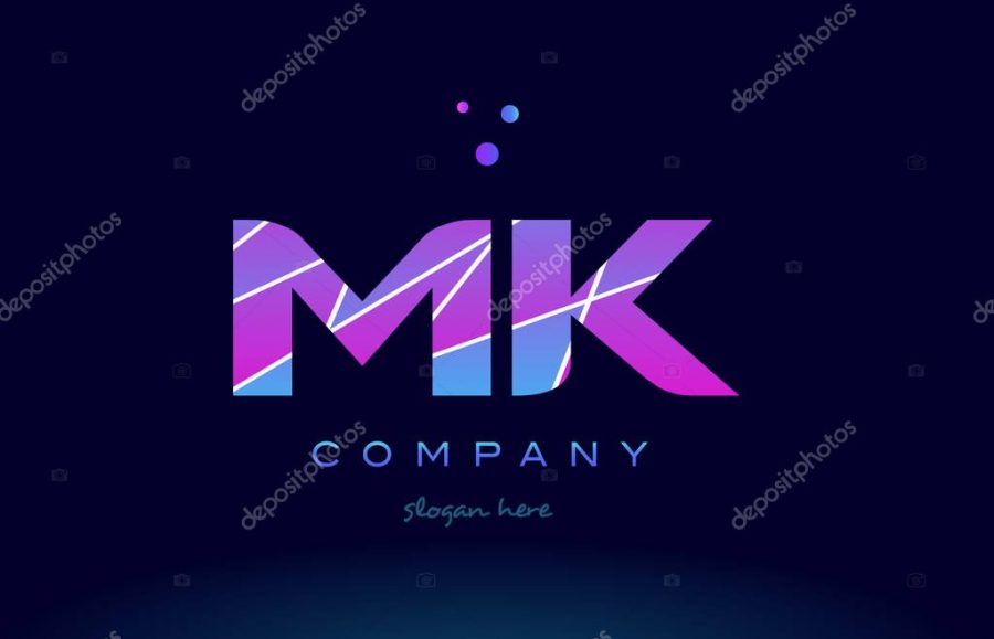 mk m k colored blue pink purple alphabet letter logo icon vecto