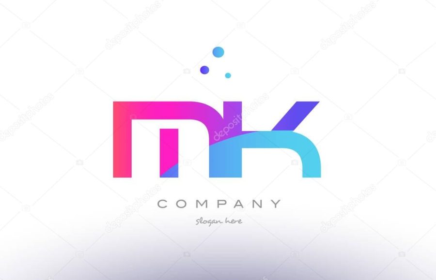 mk m k creative pink blue modern alphabet letter logo icon temp