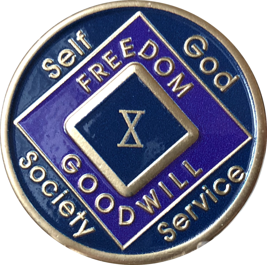 10 Year NA Medallion Triplate Narcotics Anonymous Black Blue & Purple Chip Coin