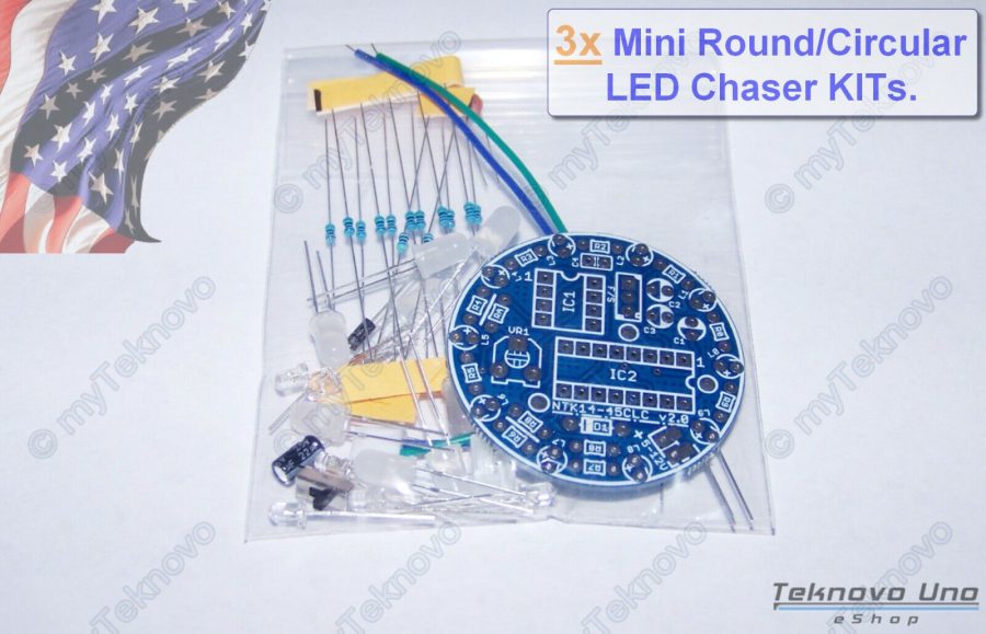 3x Mini ROUND White LED Sequencer Chaser Follower Scroller DIY KIT NE555 CD4017