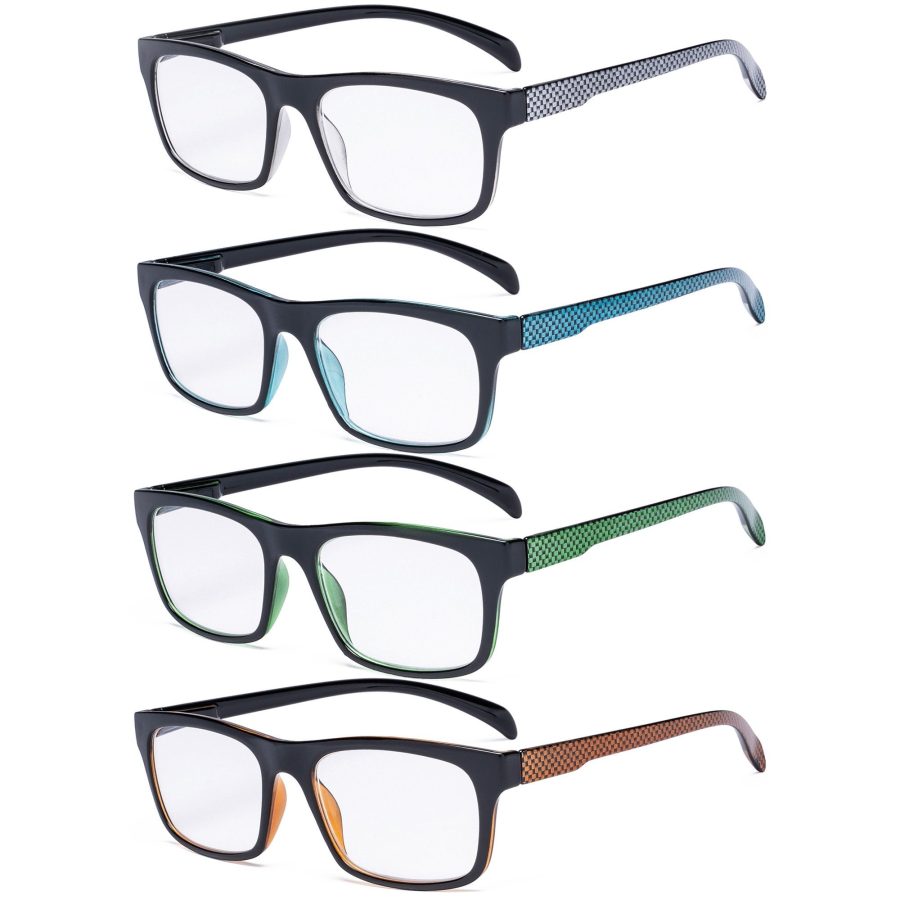 4 Pack Rectangle Classic Reading Glasses for Women Men R047