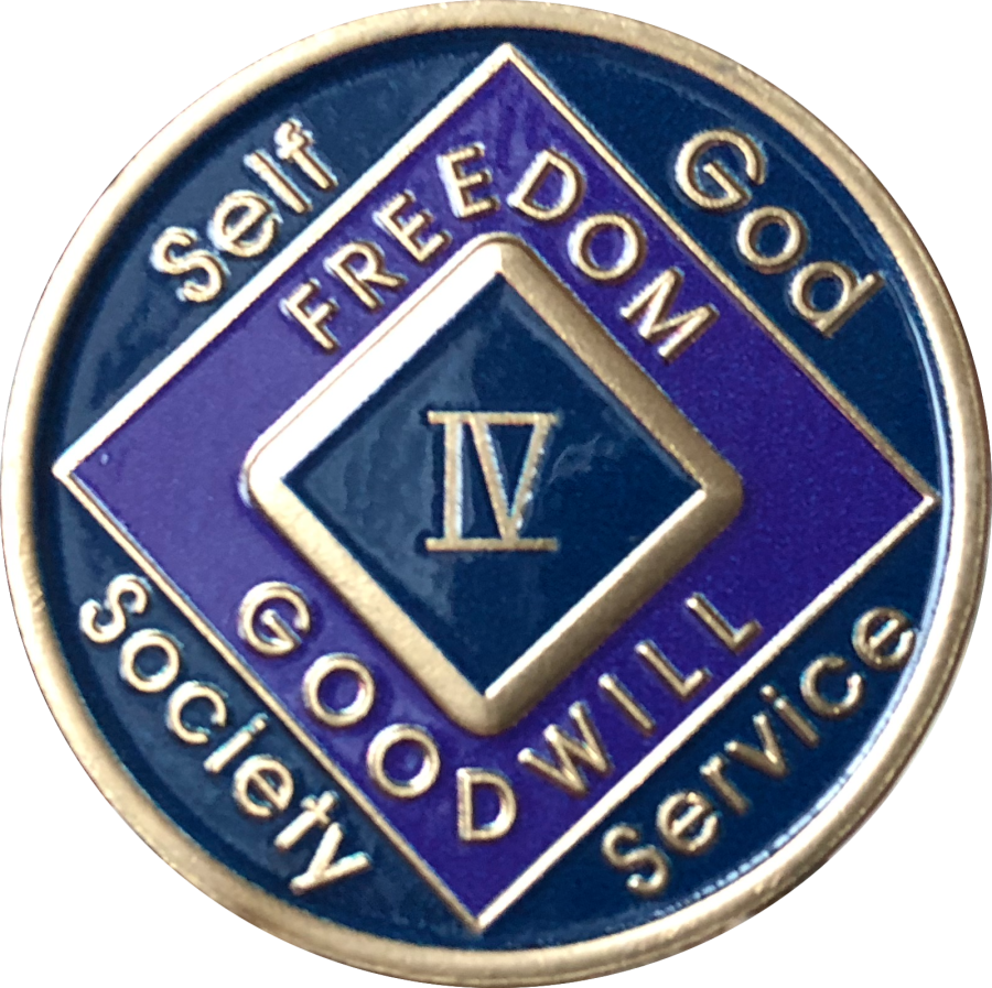 4 Year NA Medallion Triplate Narcotics Anonymous Black Blue & Purple Chip Coin