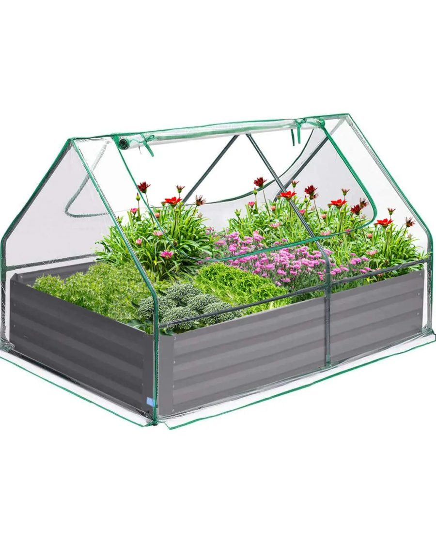 4' x 3' x 1' Galvanized Garden Bed with Cover-Clear