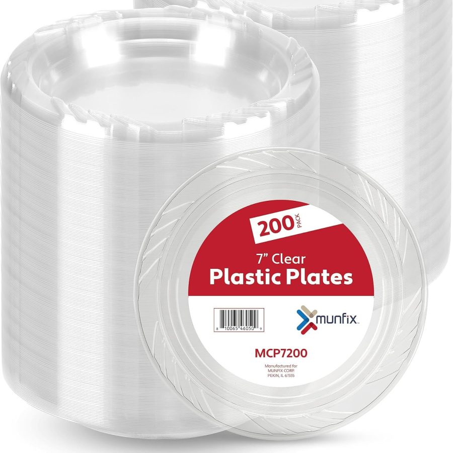 7 Inch Clear Plastic Plates 200 Bulk Pack - Disposable Cake Plates For Dessert &