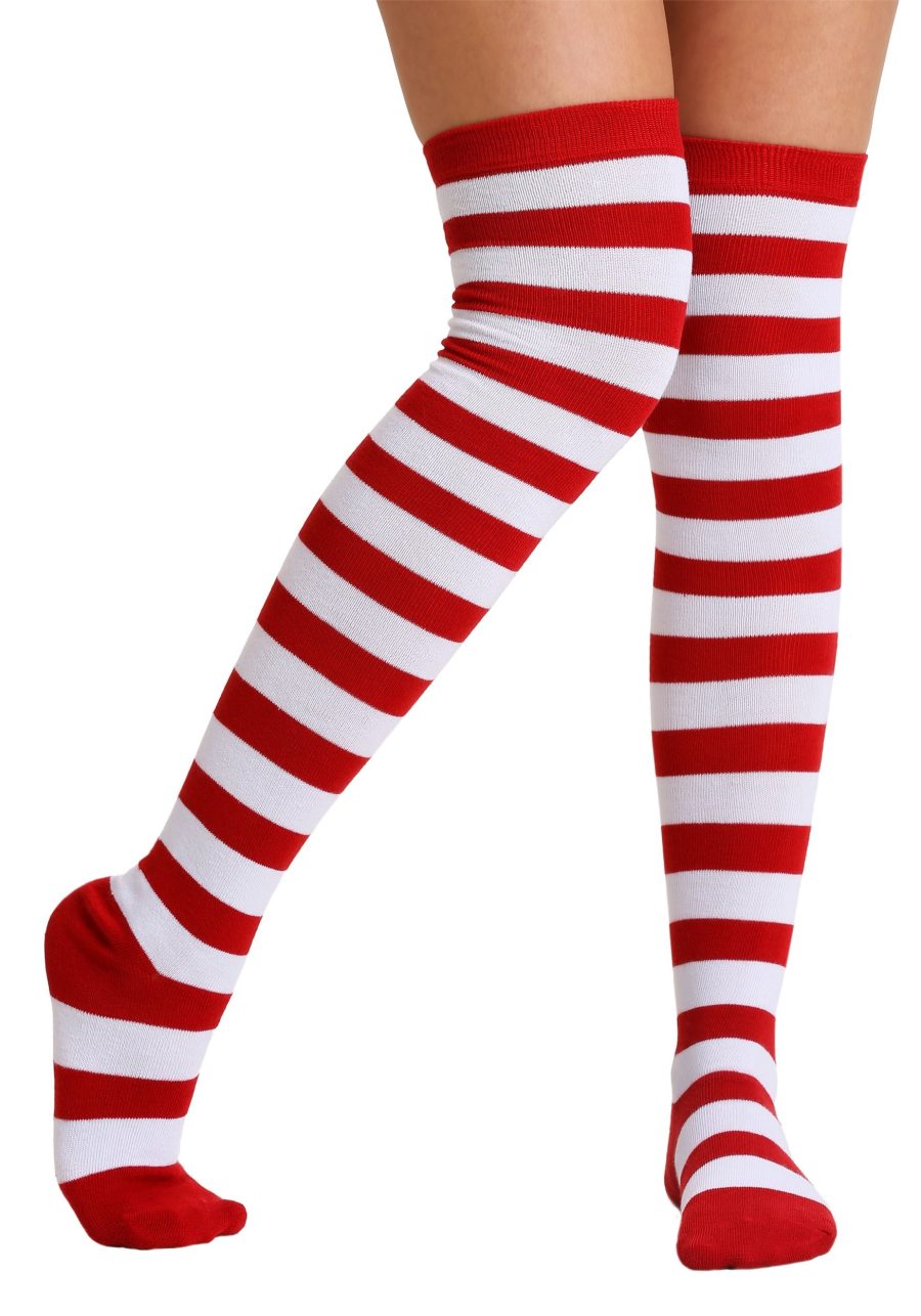 Adult Red and White Striped Socks