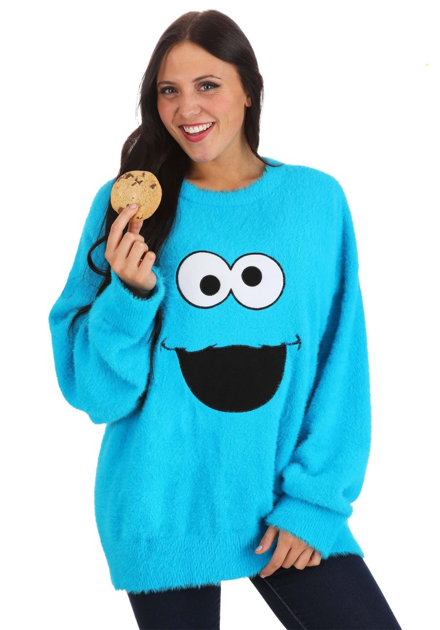Adult Sesame Street Fuzzy Cookie Monster Oversized Sweater