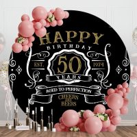 Aperturee Gold And White Happy 50Th Years Birthday Black Backdrop | Name Backdrop For Birthday | Custom Birthday Backdrops | Diy Birthday Backdrop