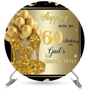 Aperturee Step Into My 60Th Birthday Grace Mercy Round Backdrop | Birthday Back Drop | Name Backdrop For Birthday | Simple Backdrop For Birthday