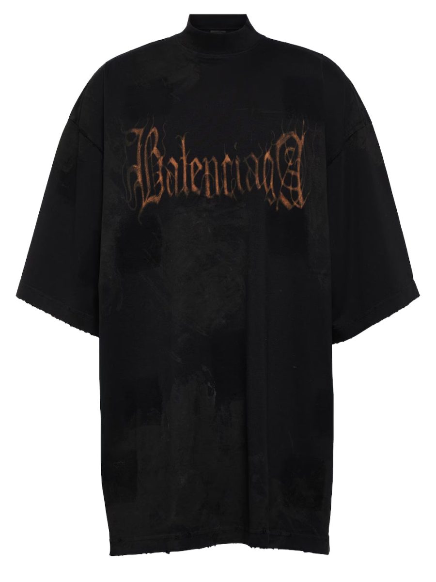 BALENCIAGA Metal Logo Print Oversized T-Shirt Washed Black