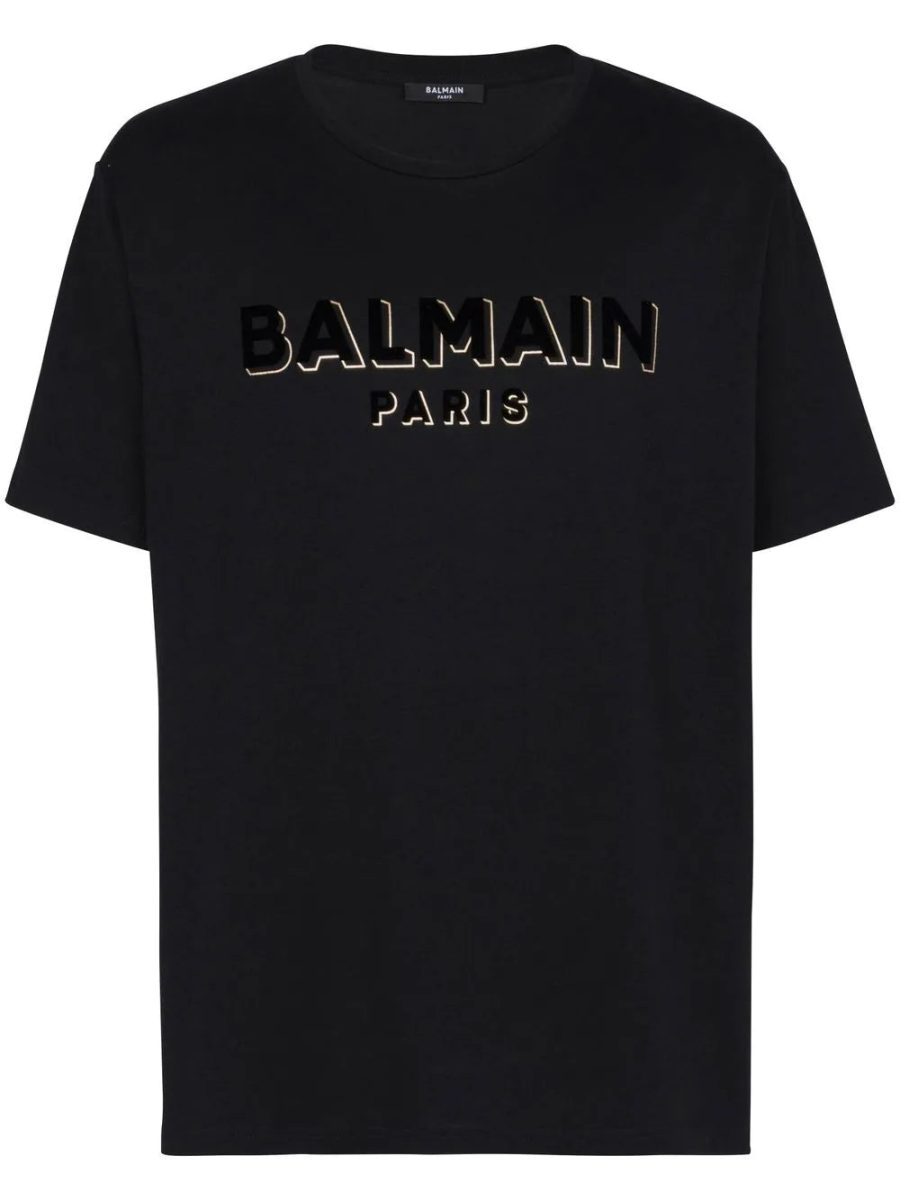 BALMAIN Classic Logo Flock & Foil T-Shirt Black Gold