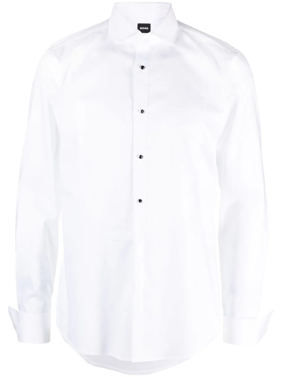 BOSS MEN Cotton Tuxedo Long-sleeved Shirt White