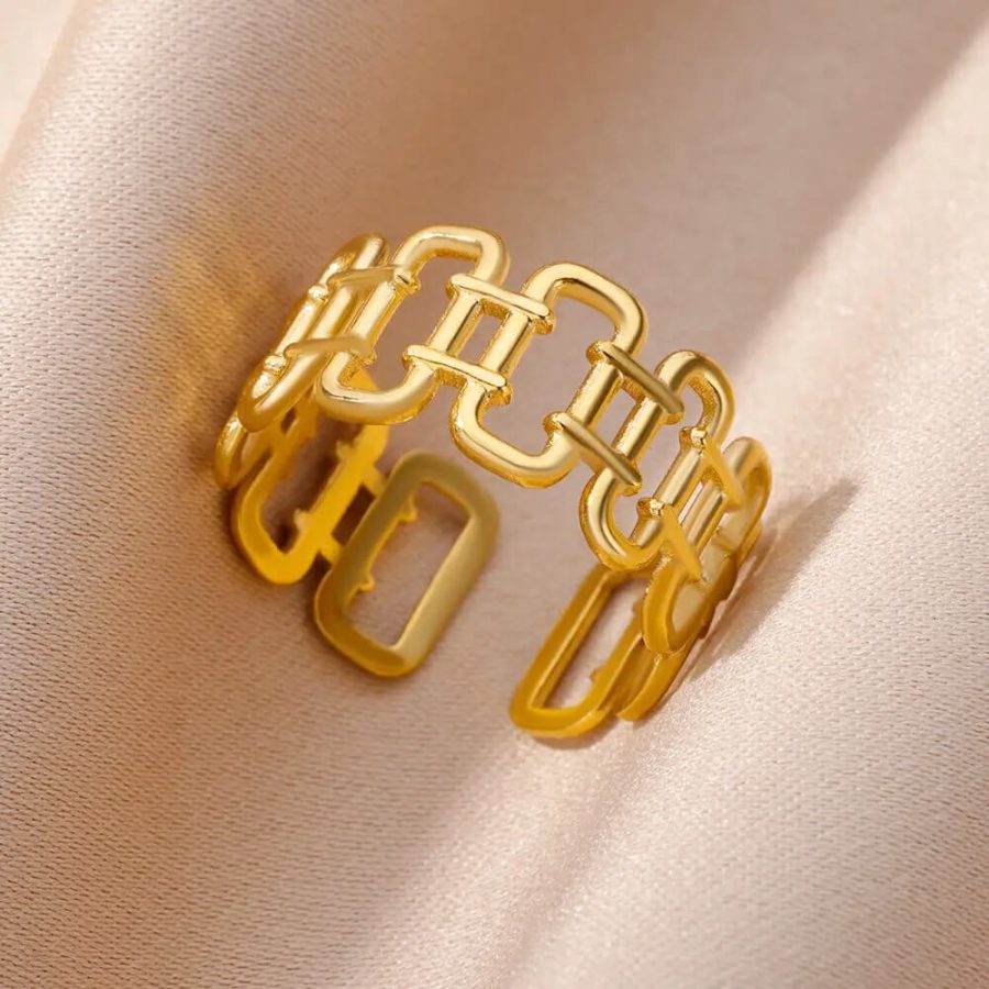 Barrel Chain Link Gold Color Open Ring