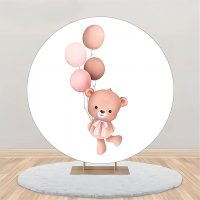 Bear Balloon Round Baby Shower Backdrop For Girls - Aperturee