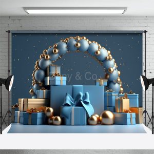 Blue Balloon Gifts Cake Smash Backdrop For Photo - Aperturee