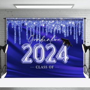 Blue Glitter Class Of 2024 Grad Backdrop For Photos - Aperturee