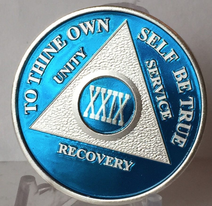 Blue Silver Plated 29 Year AA Chip Alcoholics Anonymous Medallion Coin