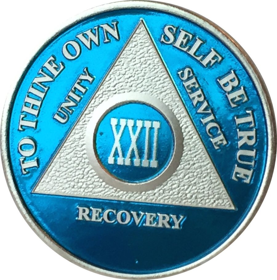 Blue & Silver Plated 22 Year AA Alcoholics Anonymous Sobriety Medallion Chip ...