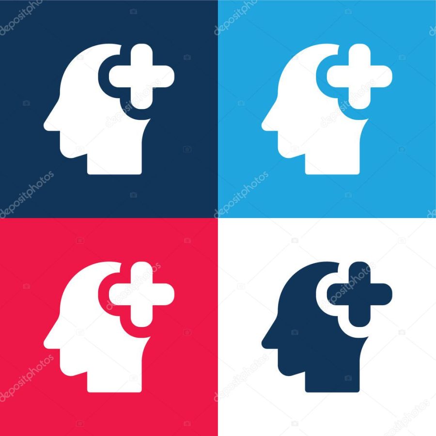 Brain Organ blue and red four color minimal icon set