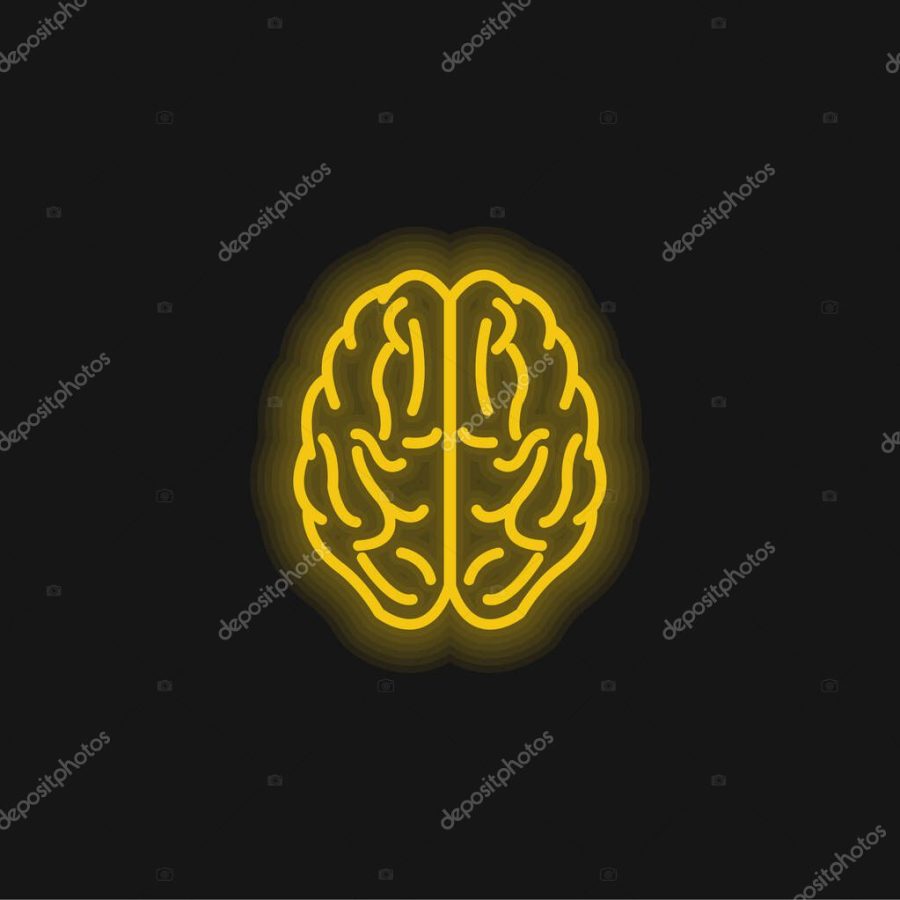 Brain Upper View Outline yellow glowing neon icon