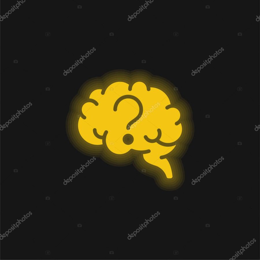 Brain yellow glowing neon icon