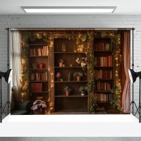 Brown Bookshelf Curtain Wood Backdrop For Photograph - Aperturee