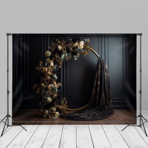 Brown Floral Black Wall Backdrop For Photo Studio - Aperturee