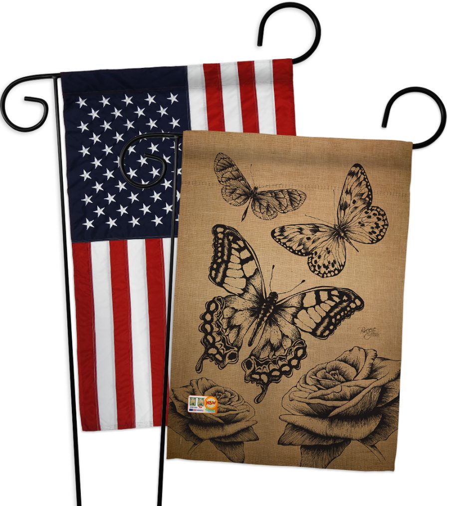 Butterflies Burlap - Impressions Decorative USA - Applique Garden Flags Pack - G