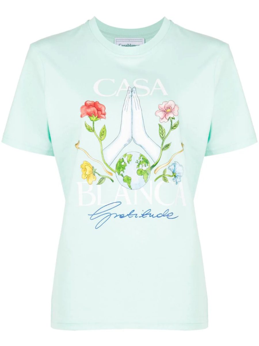 CASABLANCA WOMEN Gratitude Printed Organic Cotton T-Shirt Mint