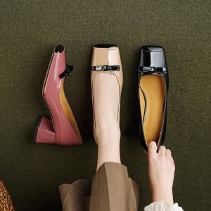 CHIKO Camera Square Toe Block Heels Pumps Shoes