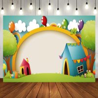 Cartoon Tree House Balloons Backdrop for Birthday - Aperturee