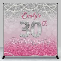 Custom Pink Silver Backdrop For 30th Birthday Party - Aperturee