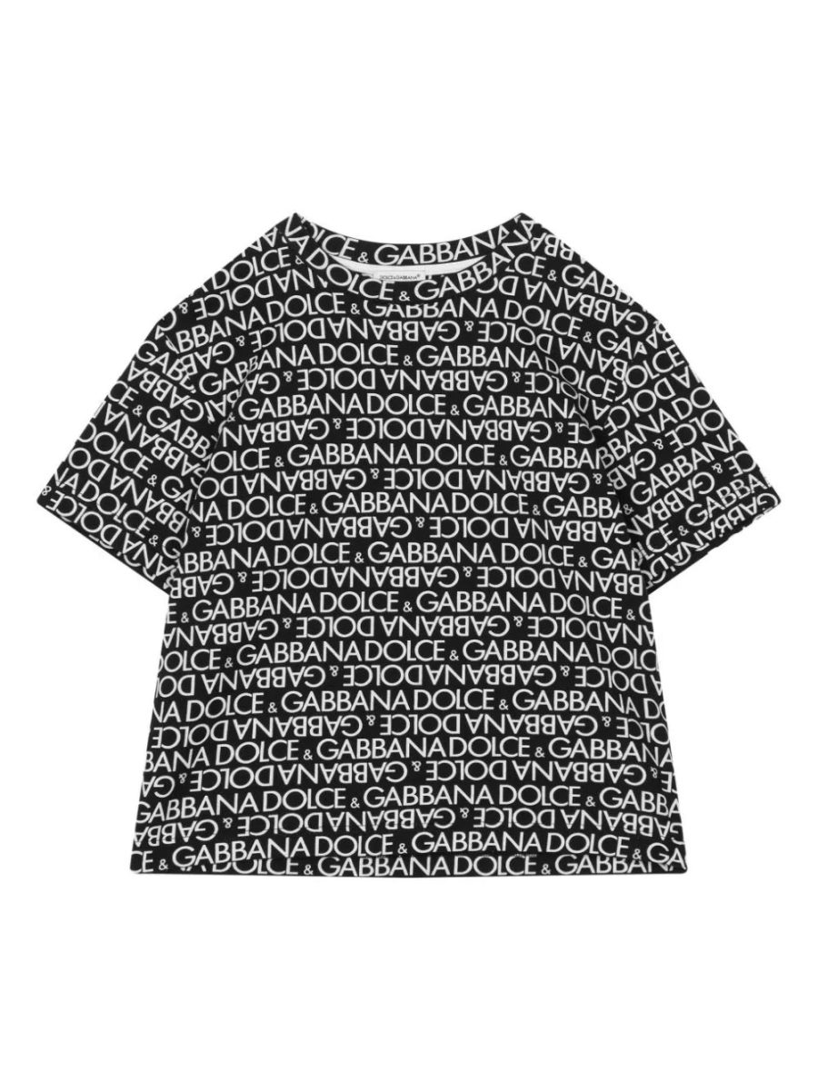 DOLCE & GABBANA KIDS Boys All Over Logo Print T-Shirt Black/White