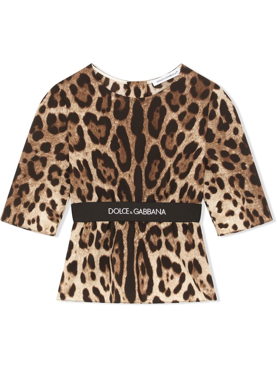 DOLCE & GABBANA KIDS Leopard-Print Stretch-Silk Top Brown