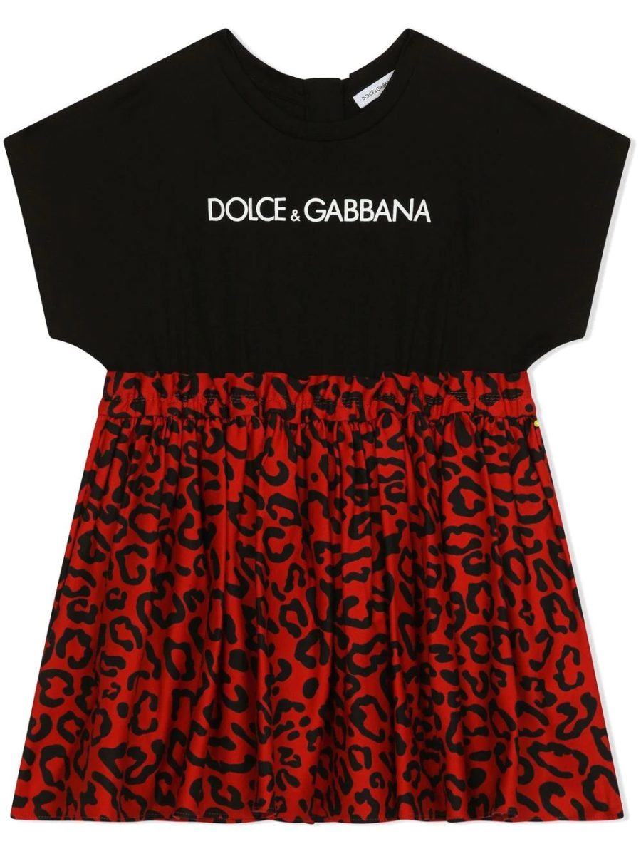 DOLCE & GABBANA KIDS Logo-Print Short-Sleeve Dress Black Red