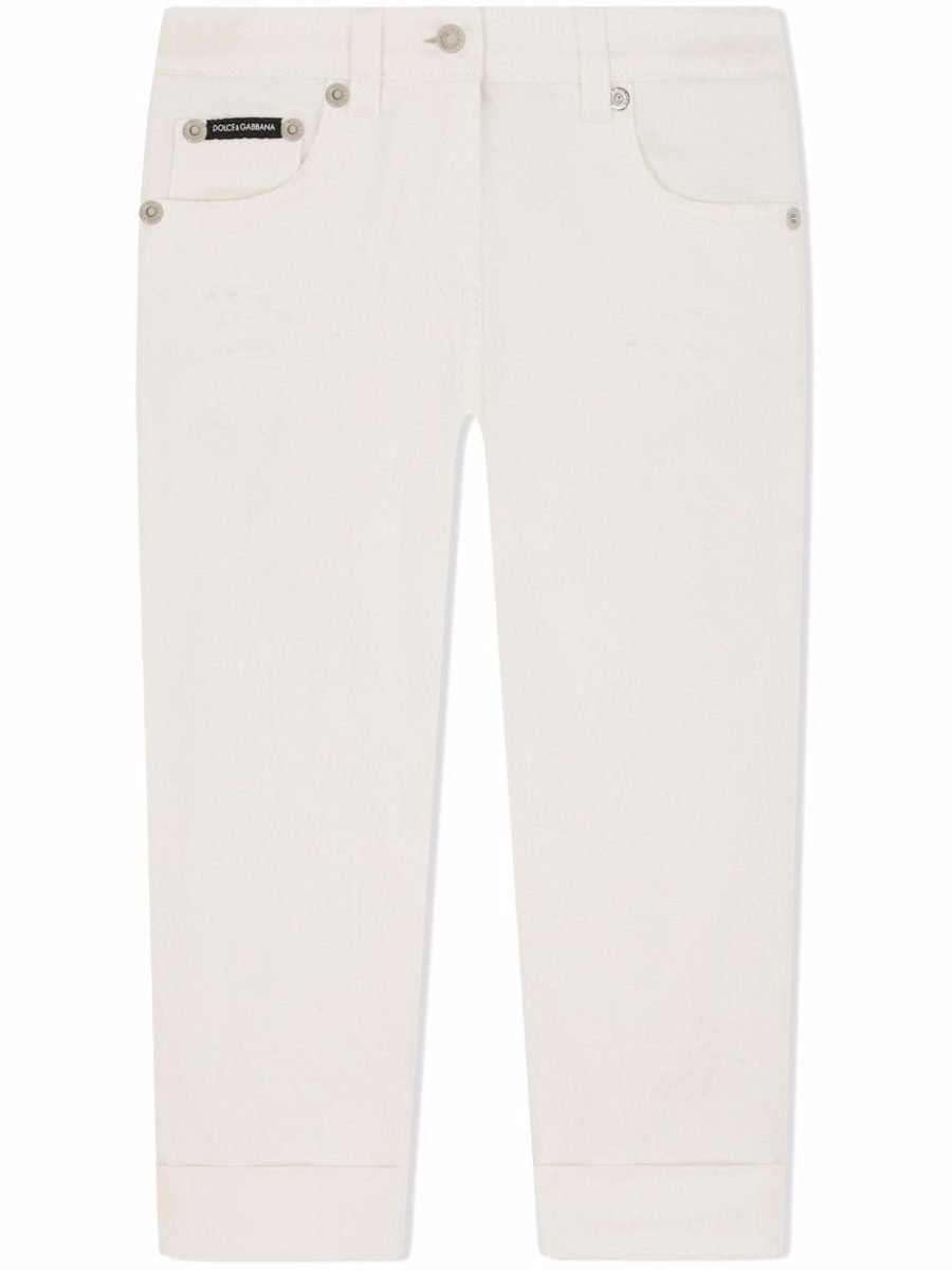 DOLCE & GABBANA KIDS Mid-Rise Slim Fit Jeans Off-White
