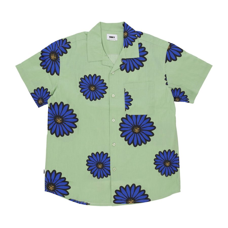 Daisy Blossoms Woven Green Multi Men's Short Sleeve Shirt