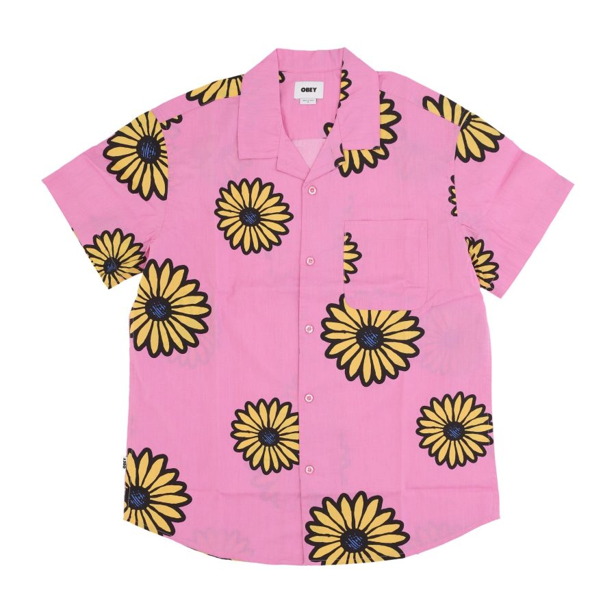 Daisy Blossoms Woven Wild Rose Men's Short Sleeve Shirt Multi