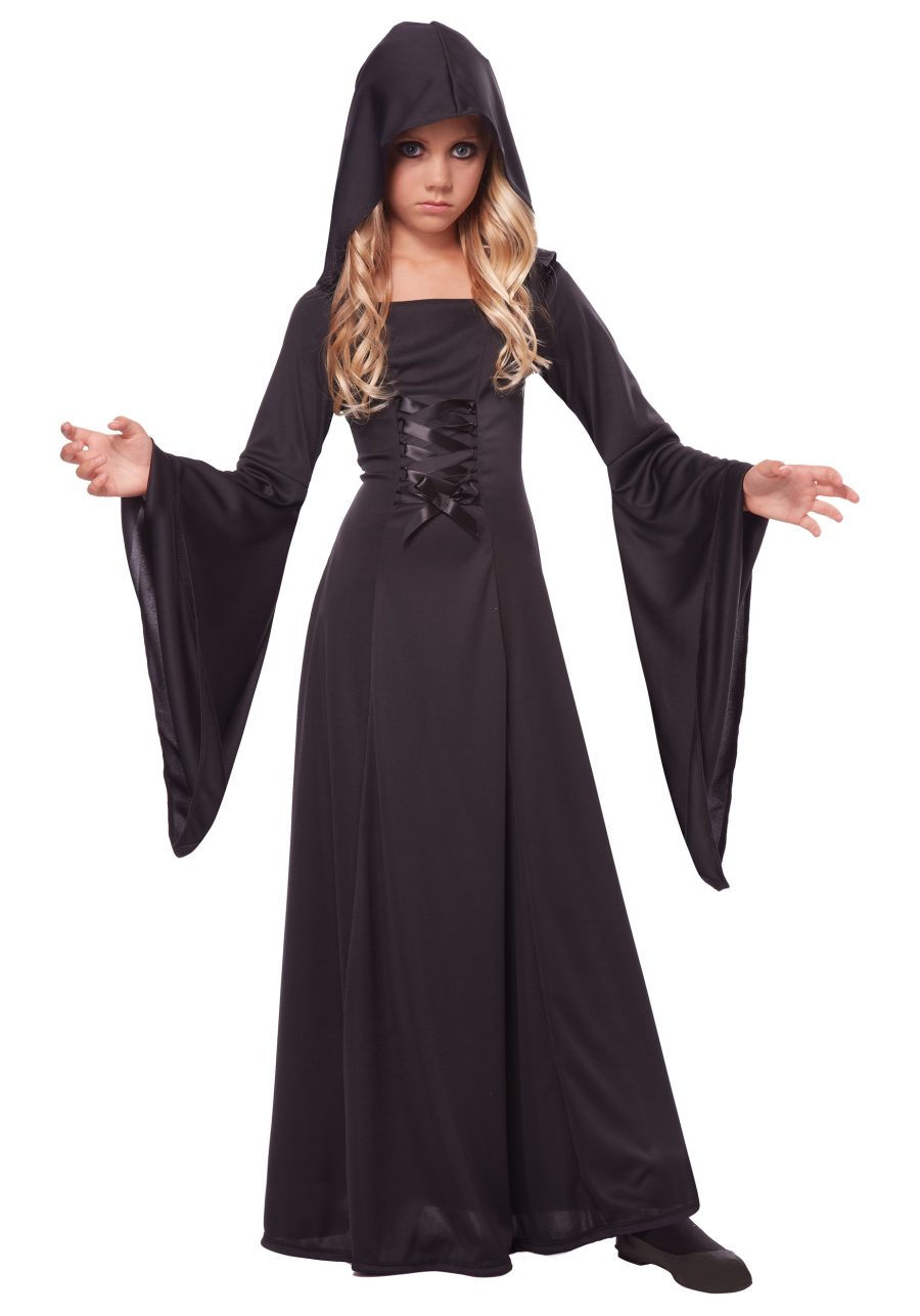 Deluxe Black Hooded Girls Robe Costume