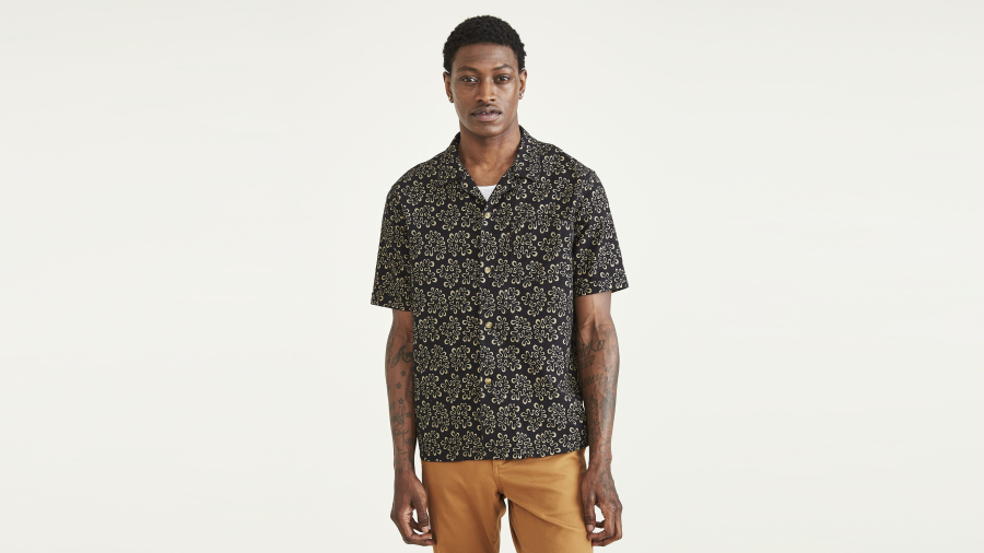 Dockers Camp Collar Shirt, Regular Fit, Men's, Black S