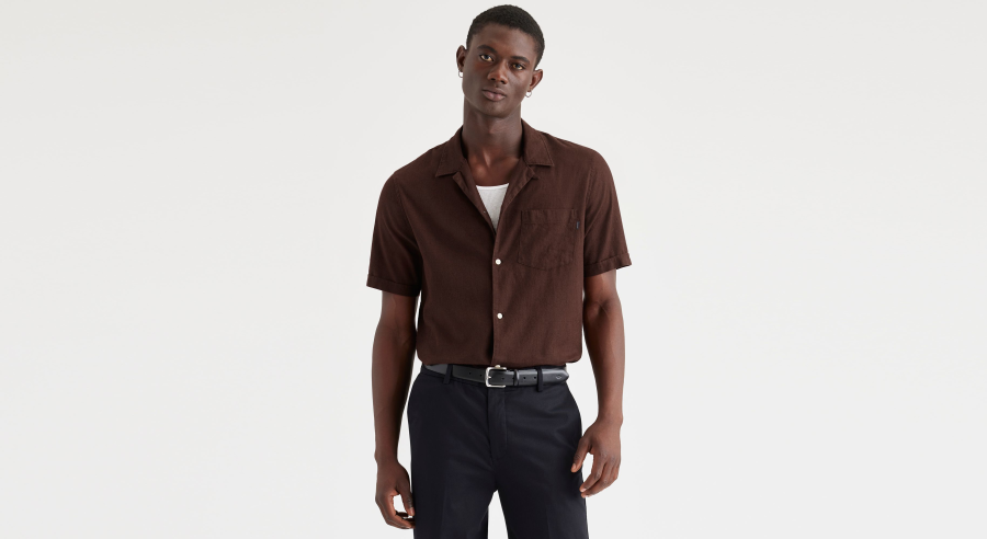 Dockers Camp Collar Shirt, Regular Fit, Men's, Brown M