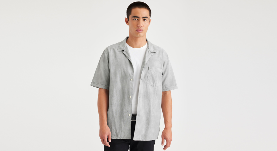 Dockers Camp Collar Shirt, Regular Fit, Men's, Grey L