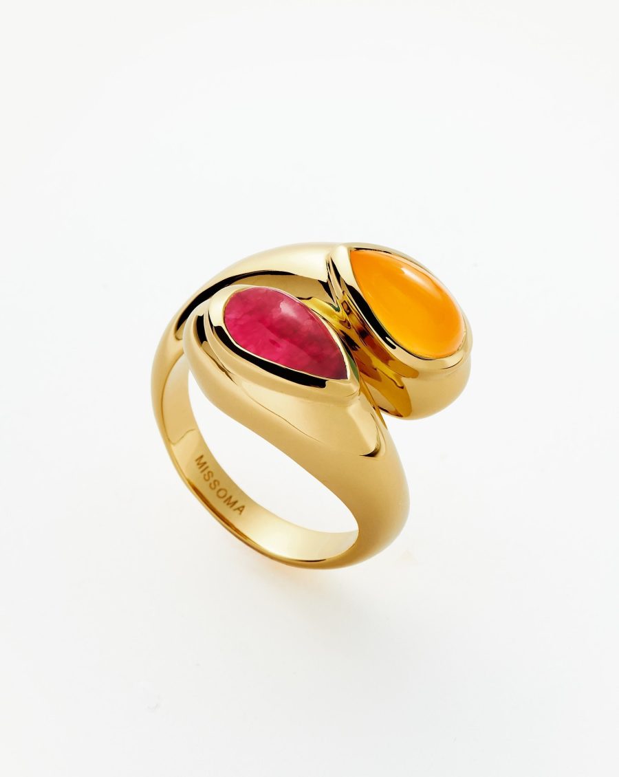 Double Gemstone Crossover Ring