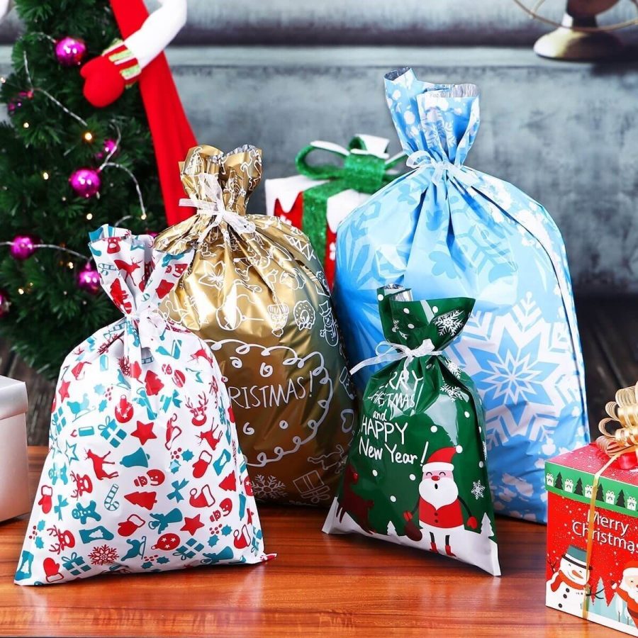 Drawstring Christmas Gift Bags 30-Piece Set