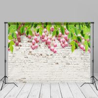 Floral White Brick Wall Spring Backdrop For Wedding - Aperturee