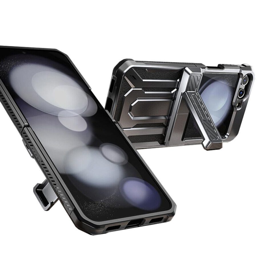 For Galaxy Z Flip 5 Case Rugged Cover & Kickstand W/Screen Protector -Gun Metal