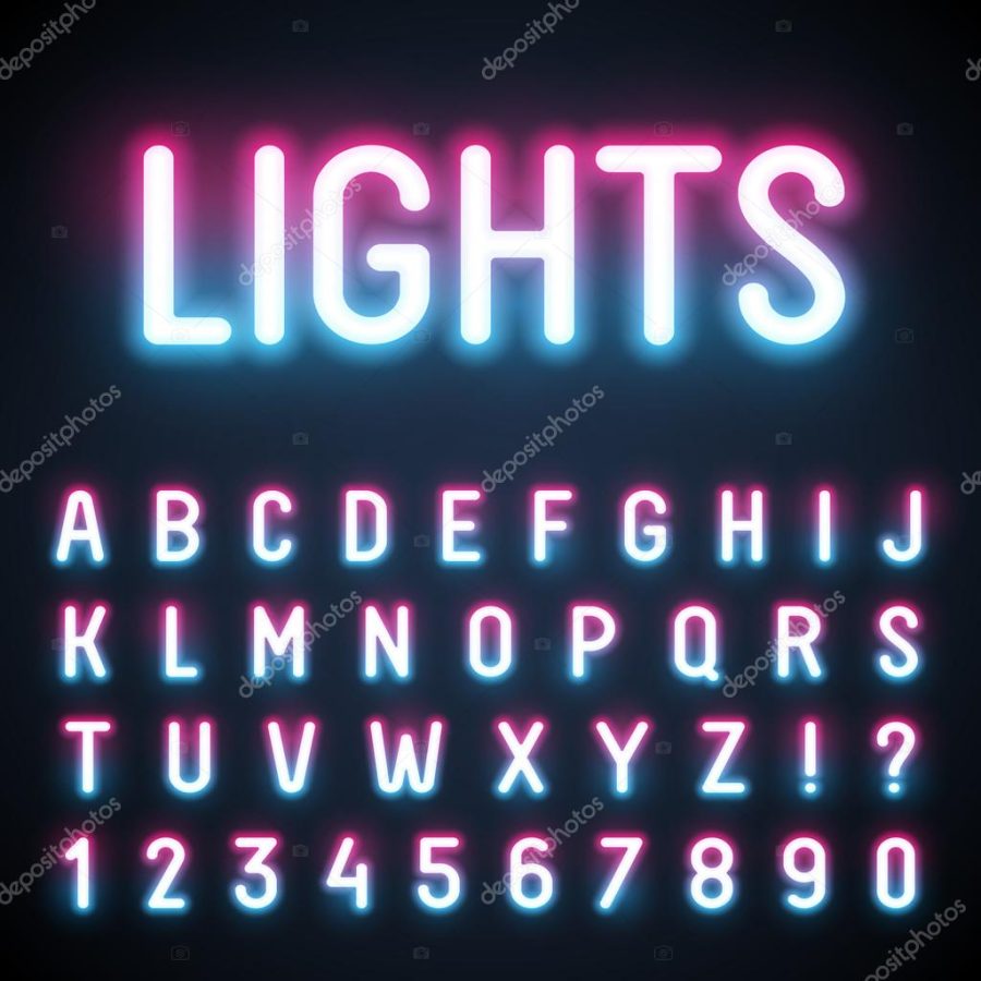 Glowing neon tube font.